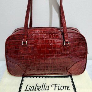 ISABELLA FIORE BEWEAVE ELLA CROC EMBOSSED RED LEATHER BAG